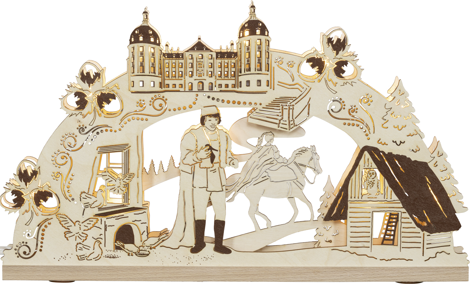 3D-Lichterbogen "Drei Haselnüsse für Aschenbrödel", 52x32x6cm, 10-flammig