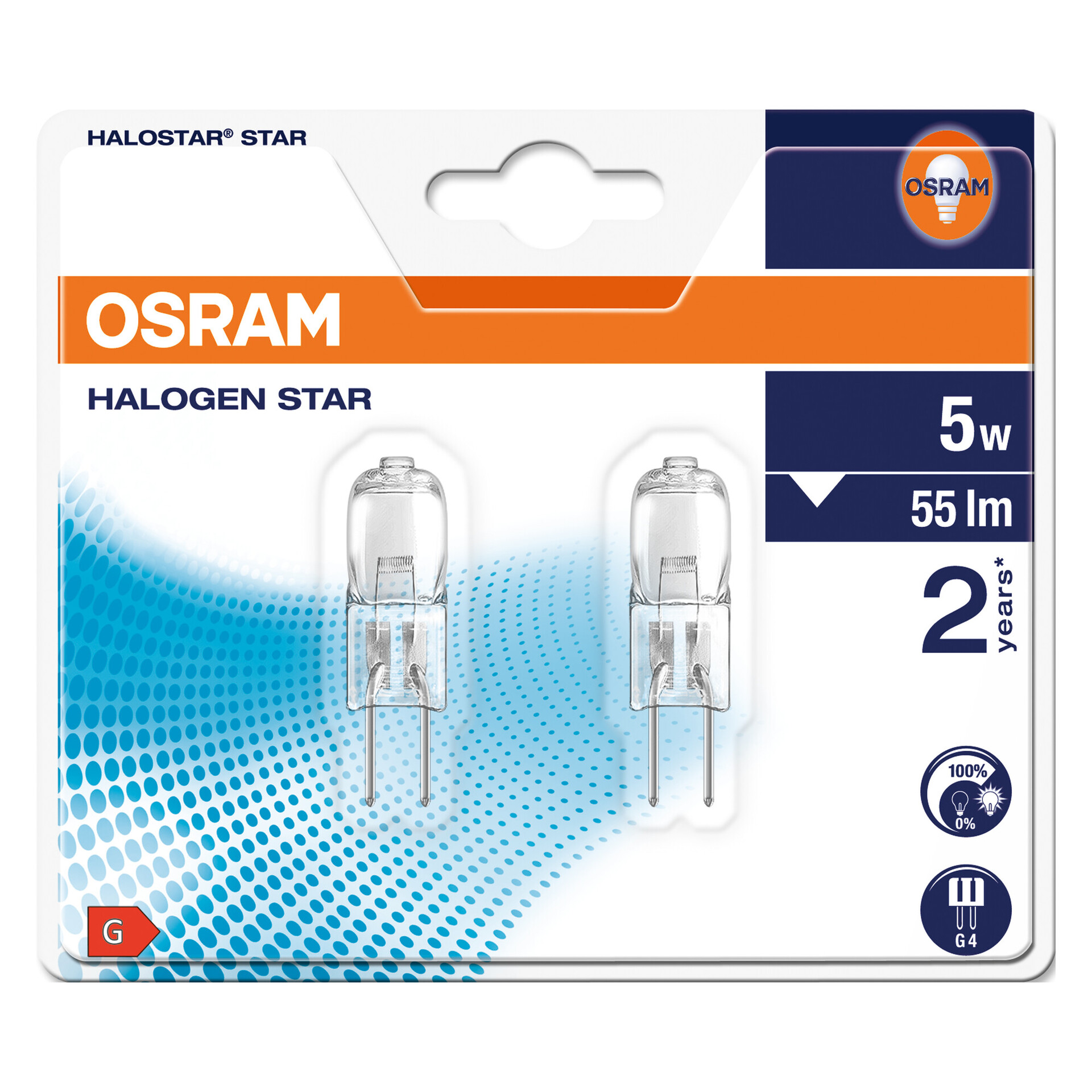 Niedervolt-HalogenLampe mit Stecksockel G4 5W 55lm 2700K Dim