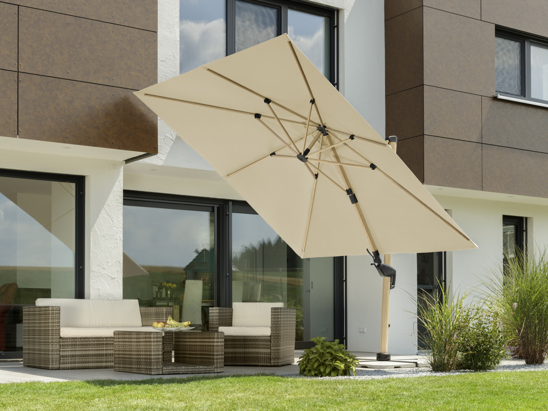 Ampelschirm Rhodos Twist Woody 300x300/8cm bei leitermann.de günstig kaufen Ampelschirm Rhodos Twist Woody 300x300/8cm