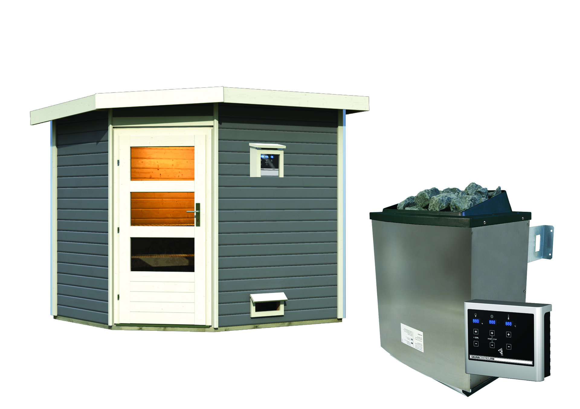 Saunahaus Kreslau mit Zubehör-Set, 231x196x222cm, Eckeinstieg