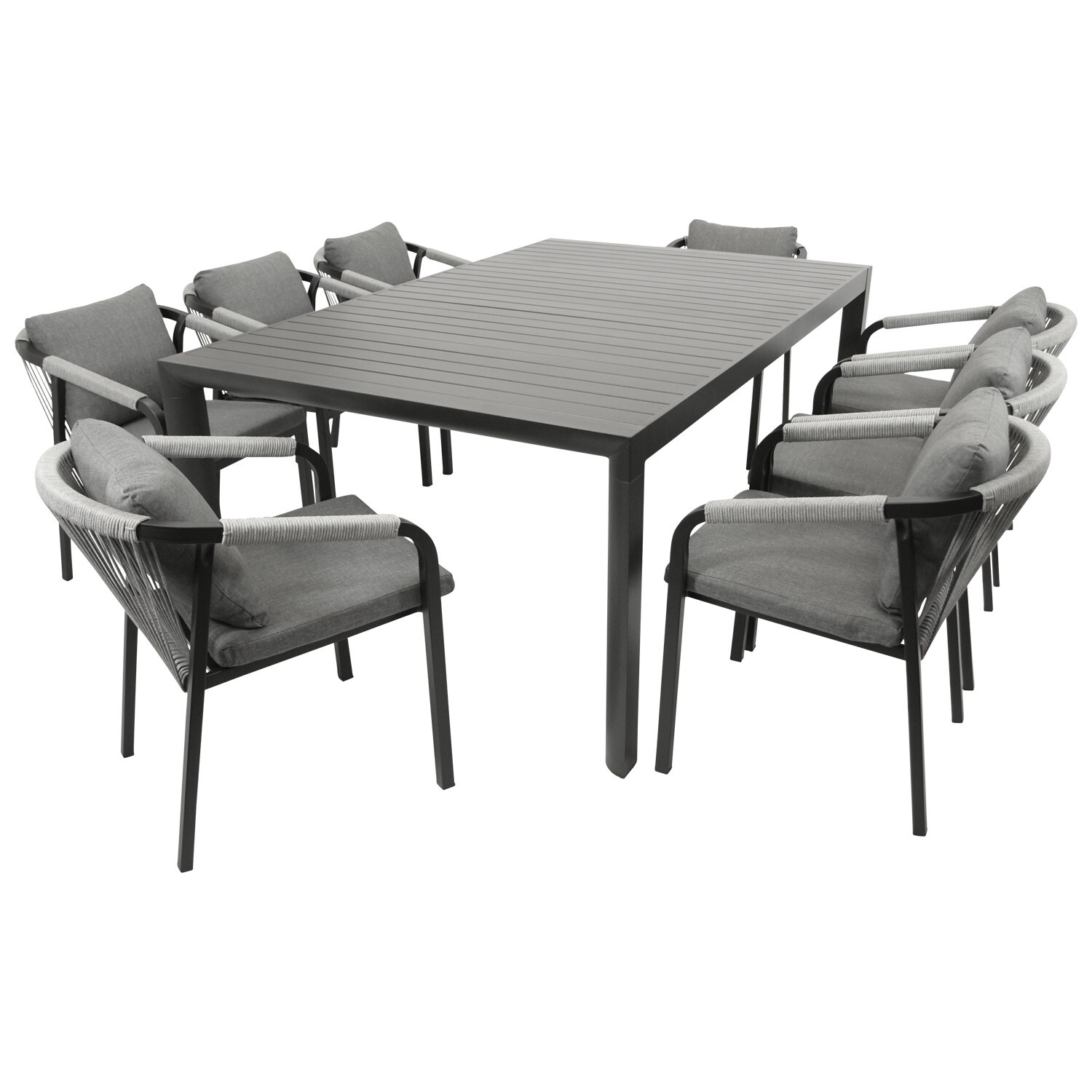Garnitur 9-teilig, Aluminium, Rope, Tischplatte Alu bei leitermann.de günstig kaufen Garnitur 9-teilig, Aluminium, Rope, Tischplatte Alu