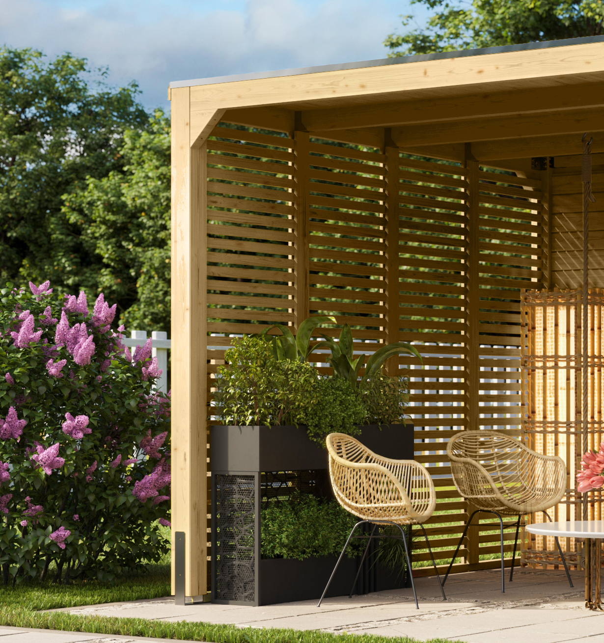 Lamellenwand 2,95x2,25m für Pavillon Cubus, naturbelassen