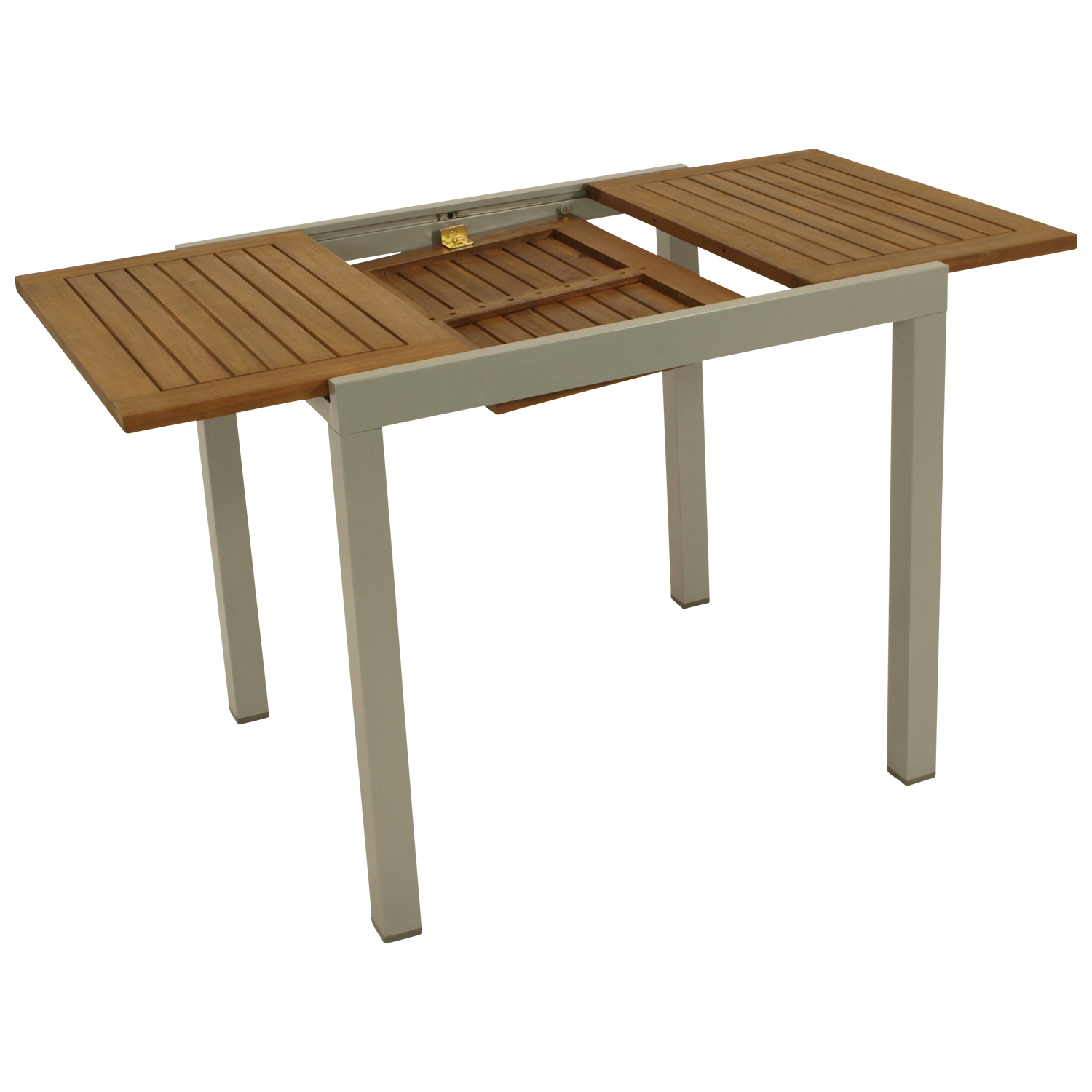 Ausziehtisch Alu silbergrau + Akazie, 80/120x70cm