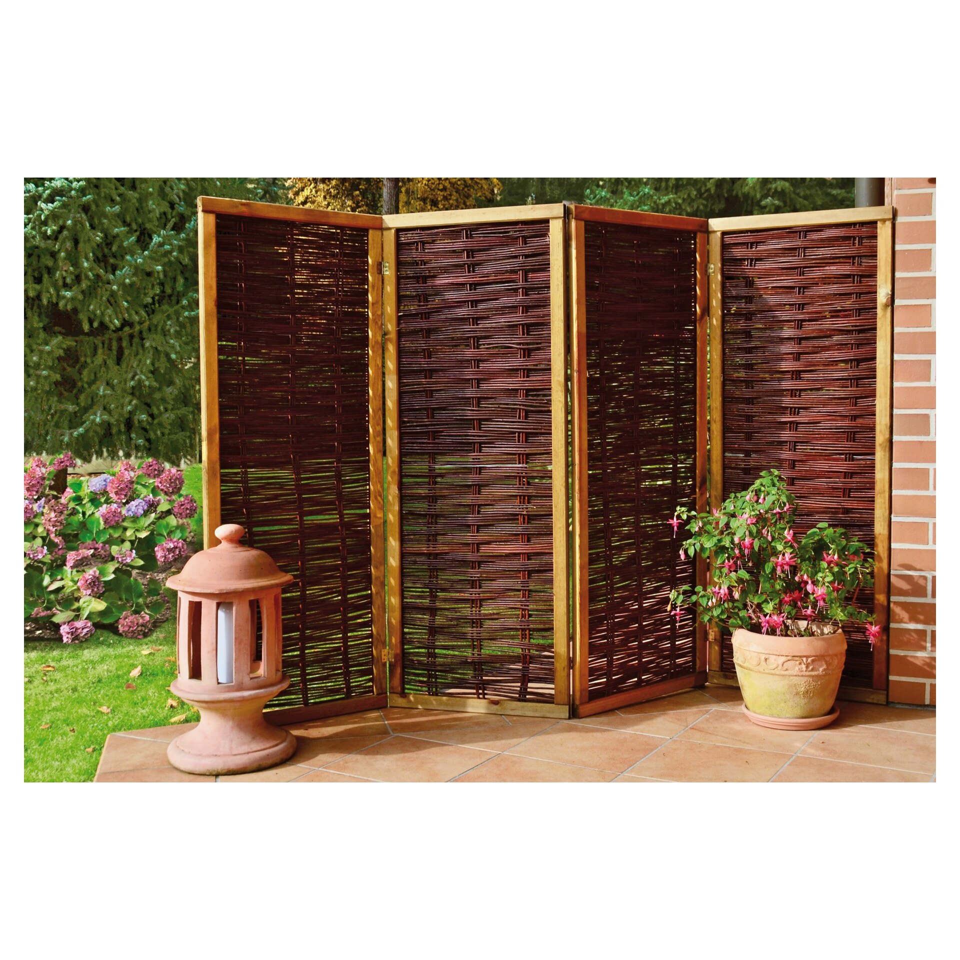PAULINA Paravent aus Weide 4-teilig mit Scharnieren