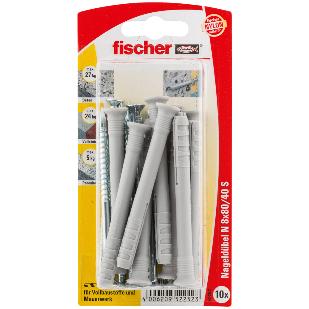 Nageldübel N mit Schraube, 10 Stück