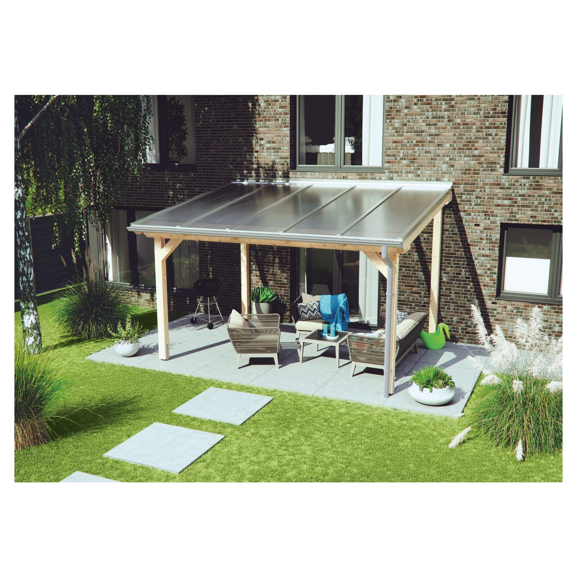 KATTO-Terrassenüberdachung, Leimholzbausatz mit Polyclear