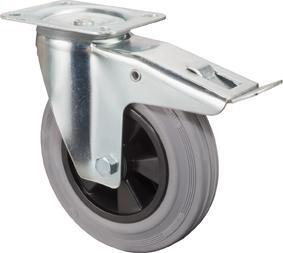 Lenkrolle 100mm L420.B46 Platte,Gummi grau,RL,FestL420.B46.100