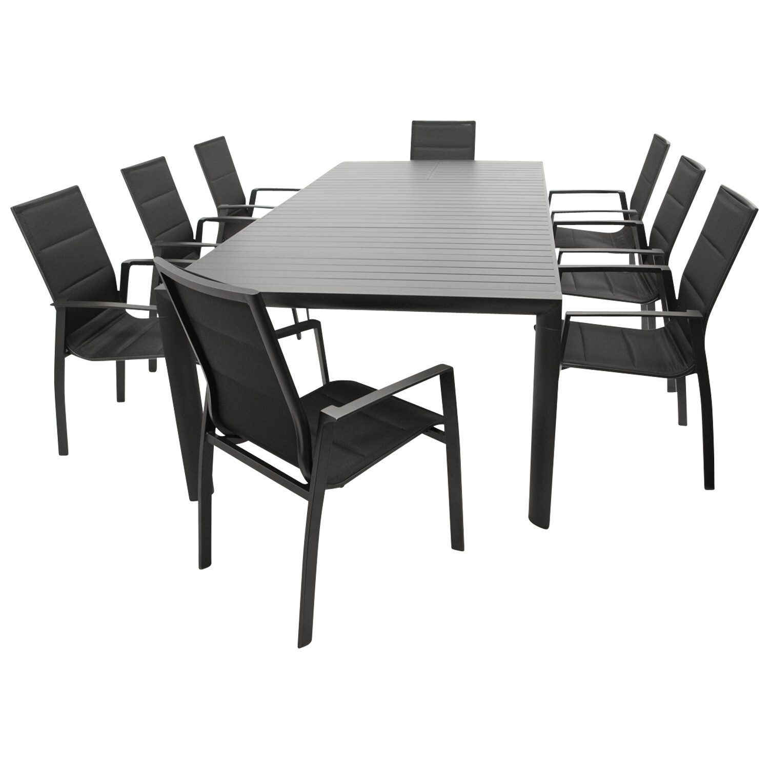 Garnitur 9-teilig, Aluminium, Kunstgewebe, Tischplatte Alu