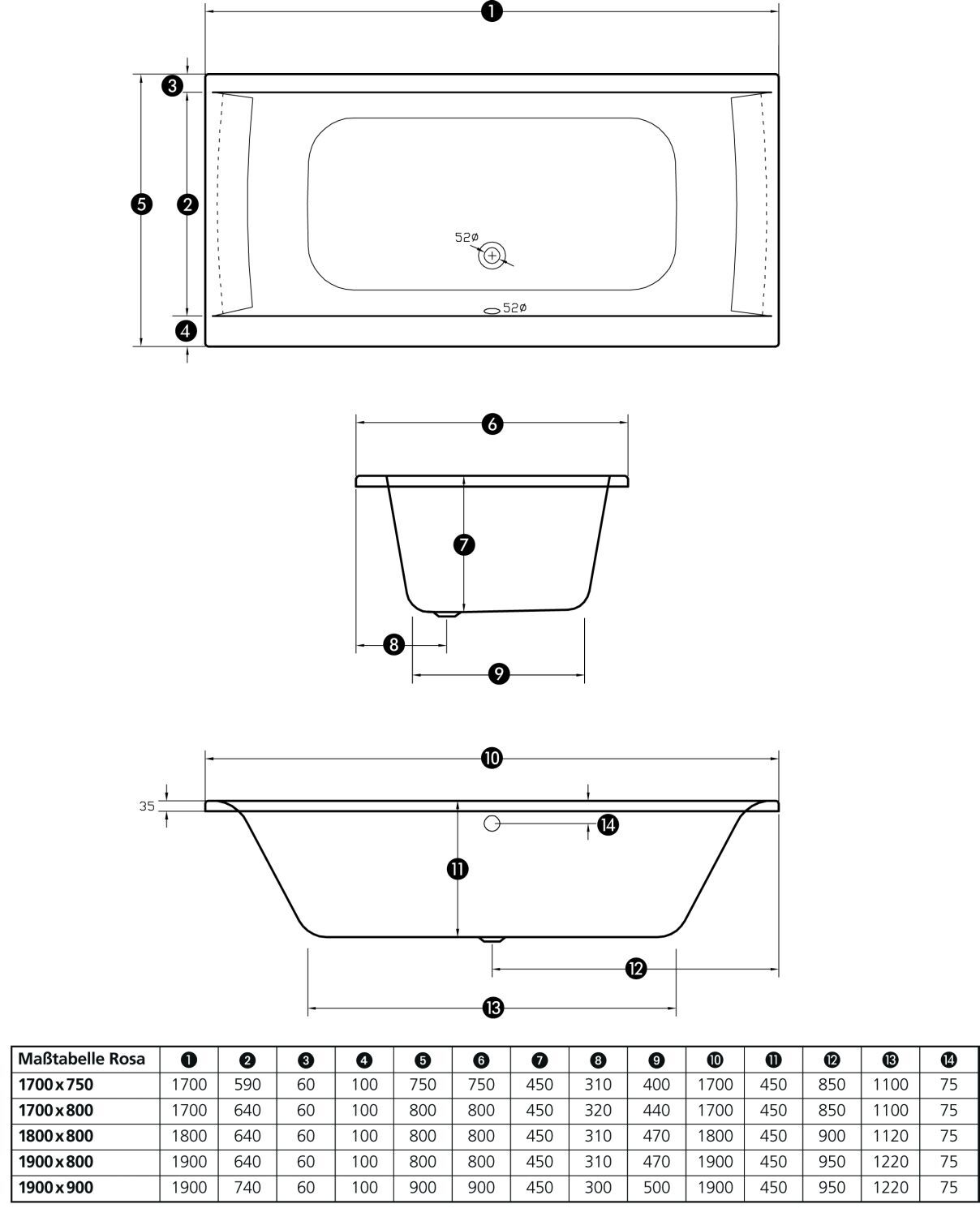 Badewanne Rosa, weiß