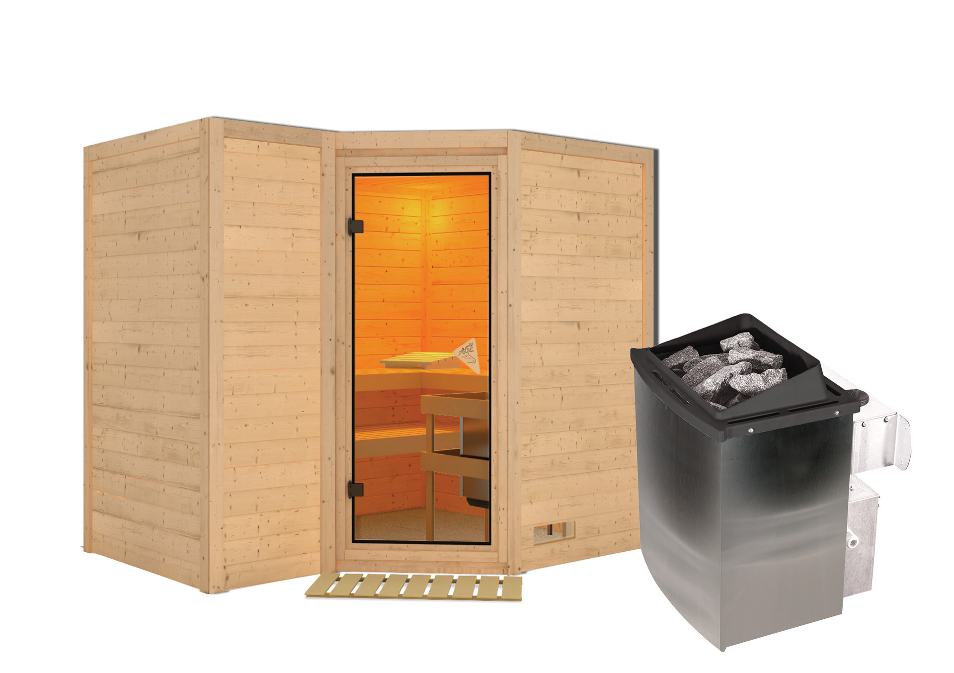 Sauna Riga 2 mit Zubehör-Set, 236x184x208cm, Eckeinstieg