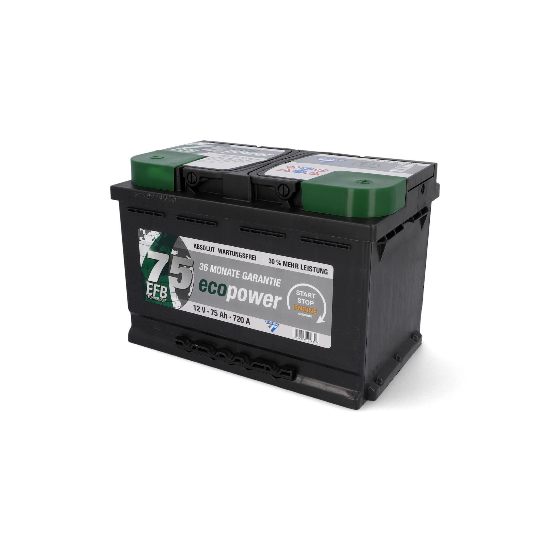 Cartec Batterie Eco Power 75 EFB 12V-75Ah-680A - Kapazität: 75 Ah -  Leitermann