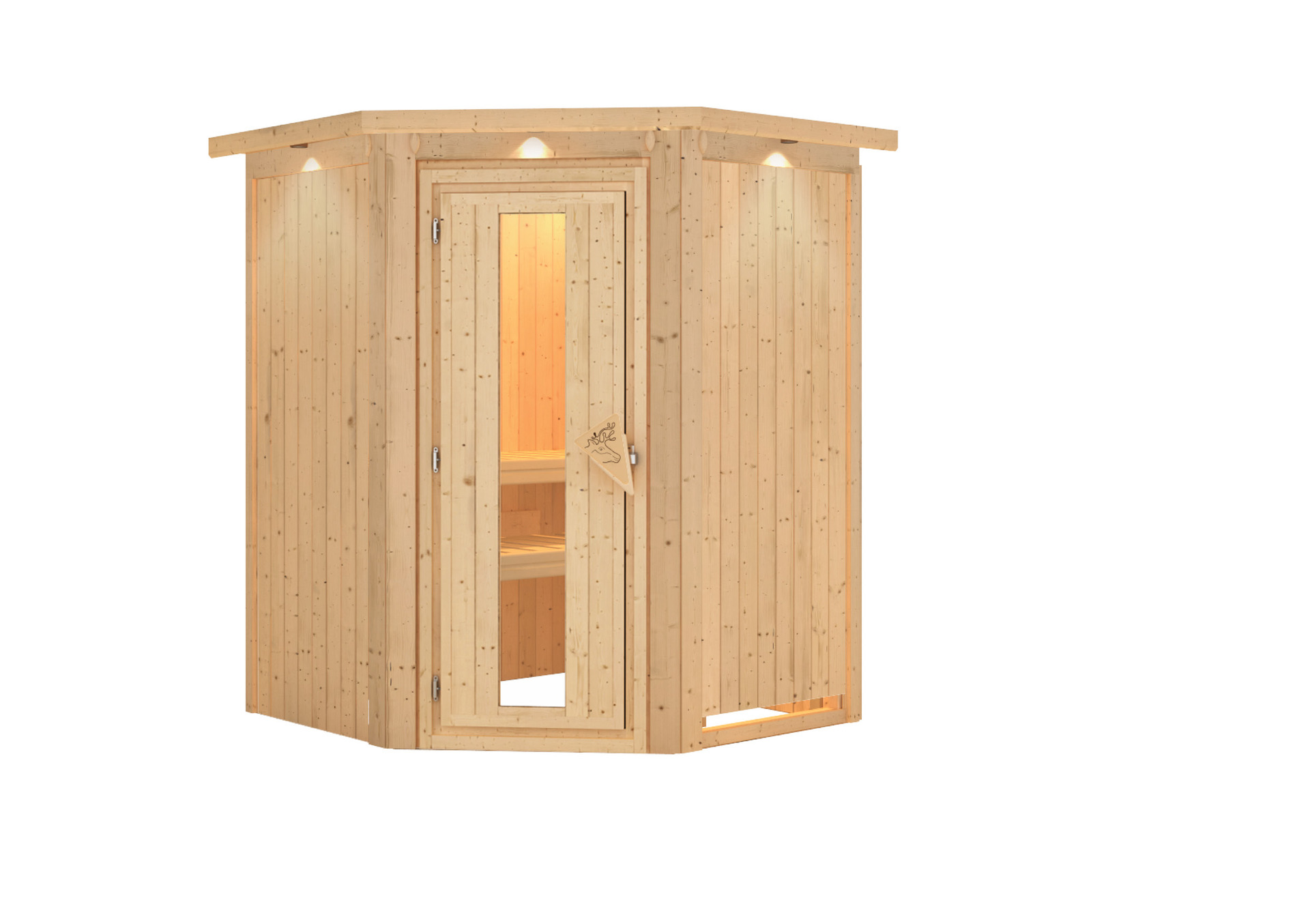 Sauna Wolmar mit Zubehör-Set, 151x151x198cm, Eckeinstieg