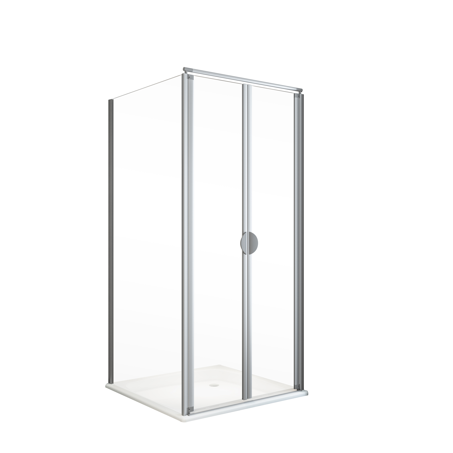 ExpressPlus Sunny Eckdusche mit Seitenwand + Duschwanne, alu-natur