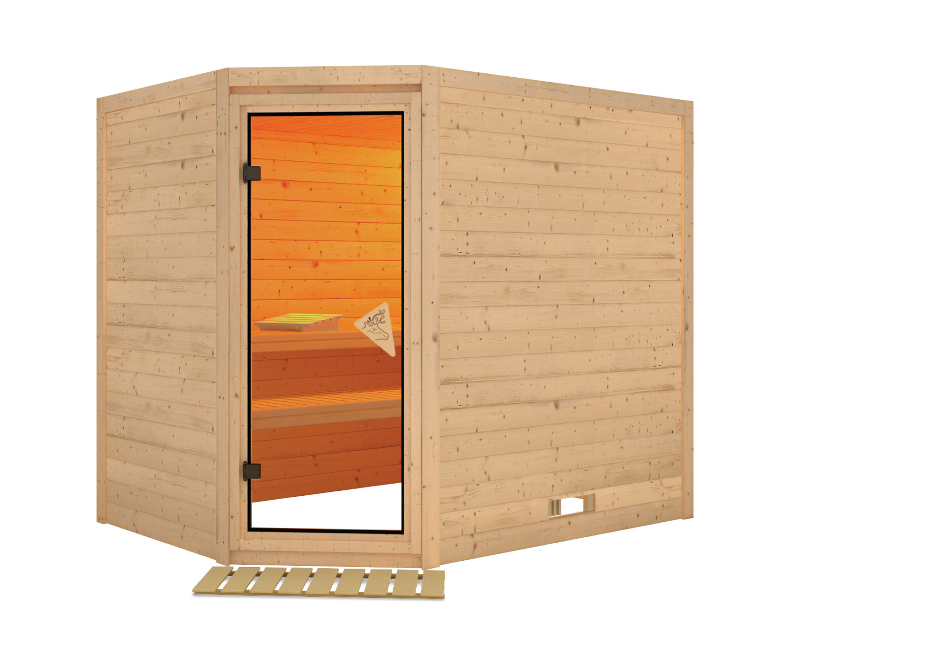 Sauna Kärdla 236x184x208cm mit Zubehör-Set, Eckeinstieg