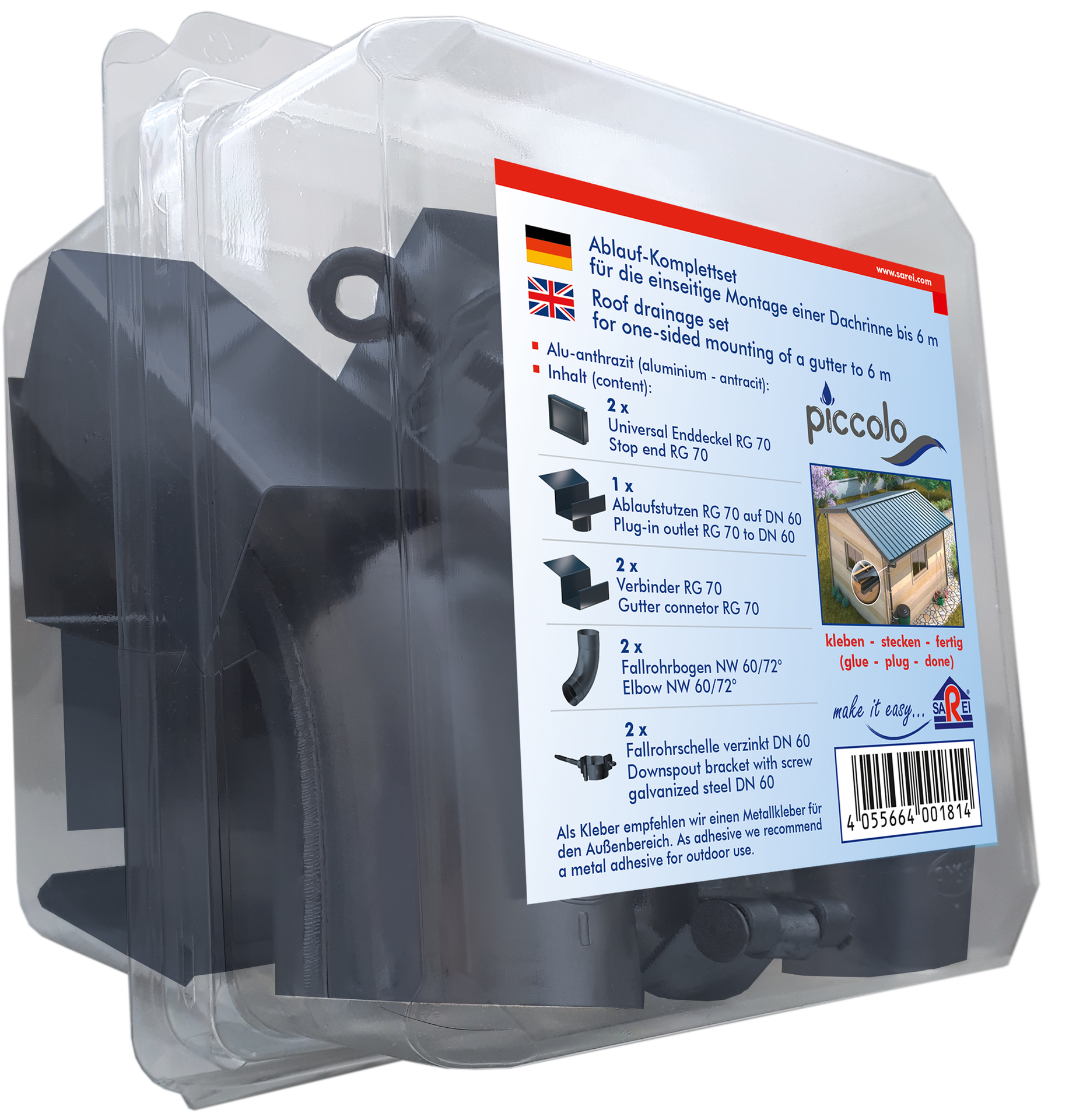 Ablaufset für SDF-Kastenrinne "piccolo", Alu, RG 70