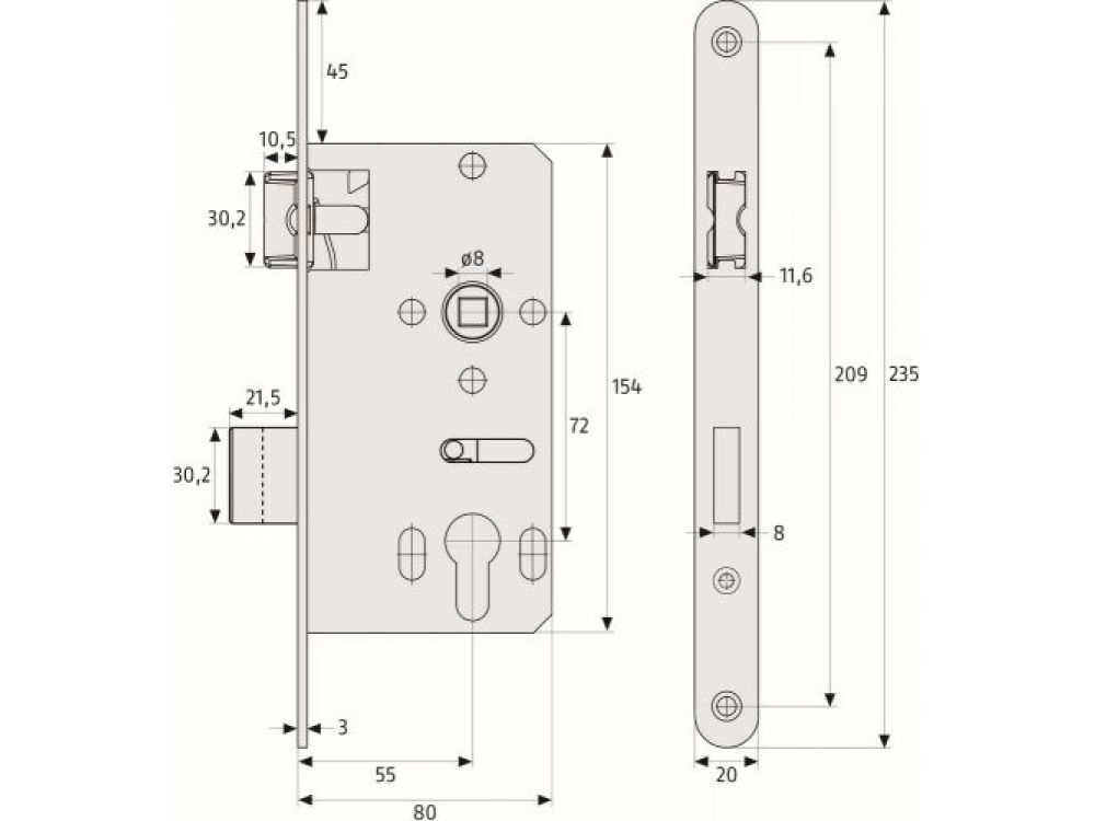 ABUS Einsteckschloss Bad Universal L-R bei leitermann.de günstig kaufen ABUS Einsteckschloss Bad Universal L-R
