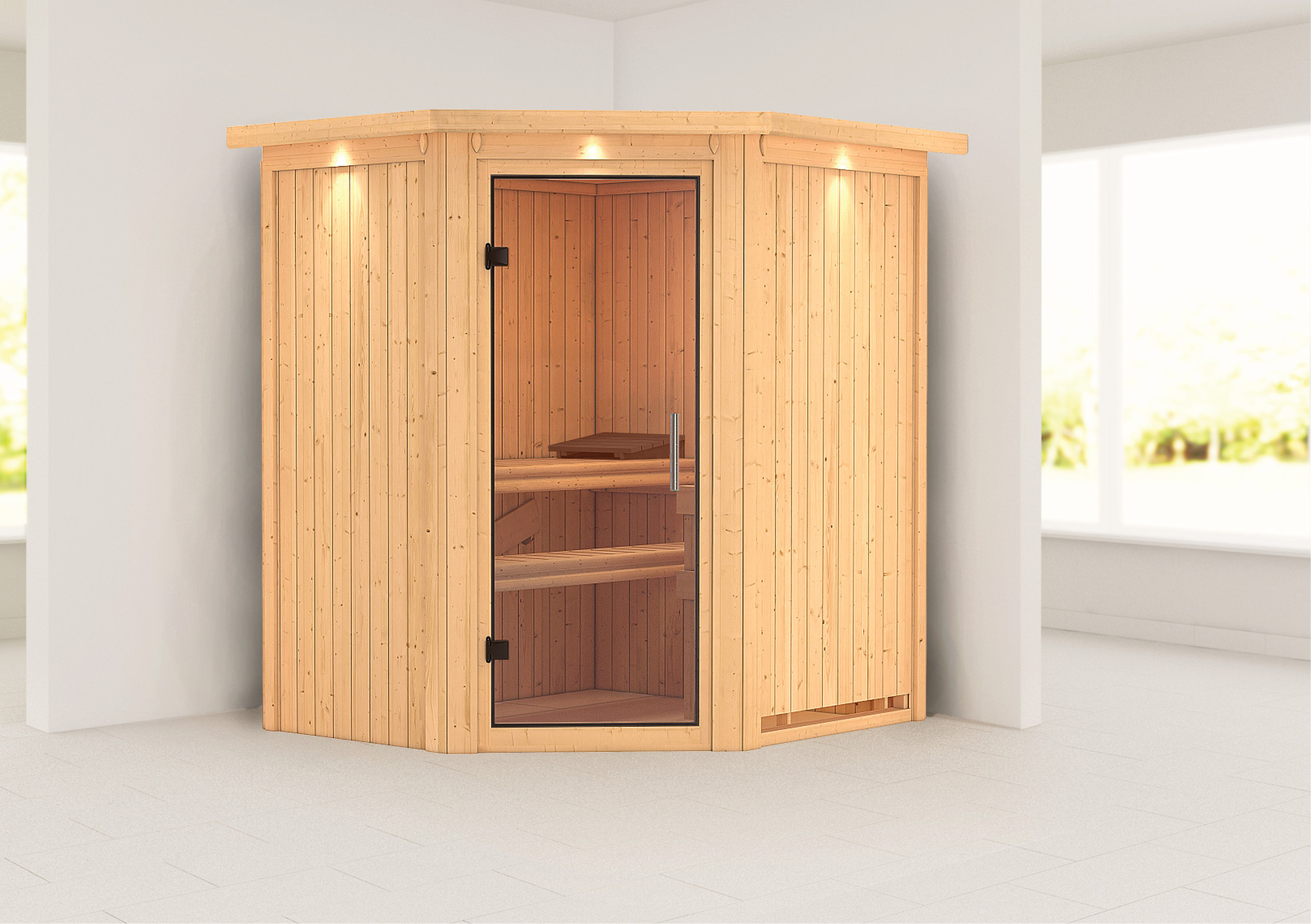 Sauna Tuckum mit Zubehör-Set, 175x152x198cm, Eckeinstieg
