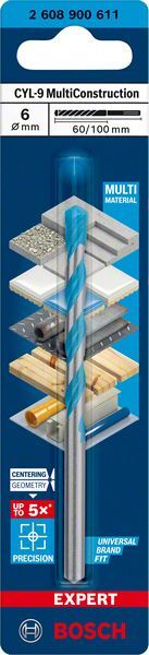 EXPERT CYL-9 MultiConstruction Bohrer, 6 x 60 x 100 mm. Für Dreh- und Schlagbohrer