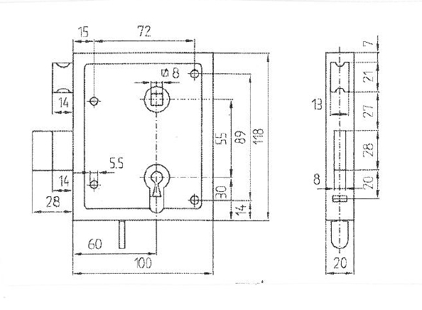 Uni-Kastenschloss PZ mit Garnitur und schließender Falle