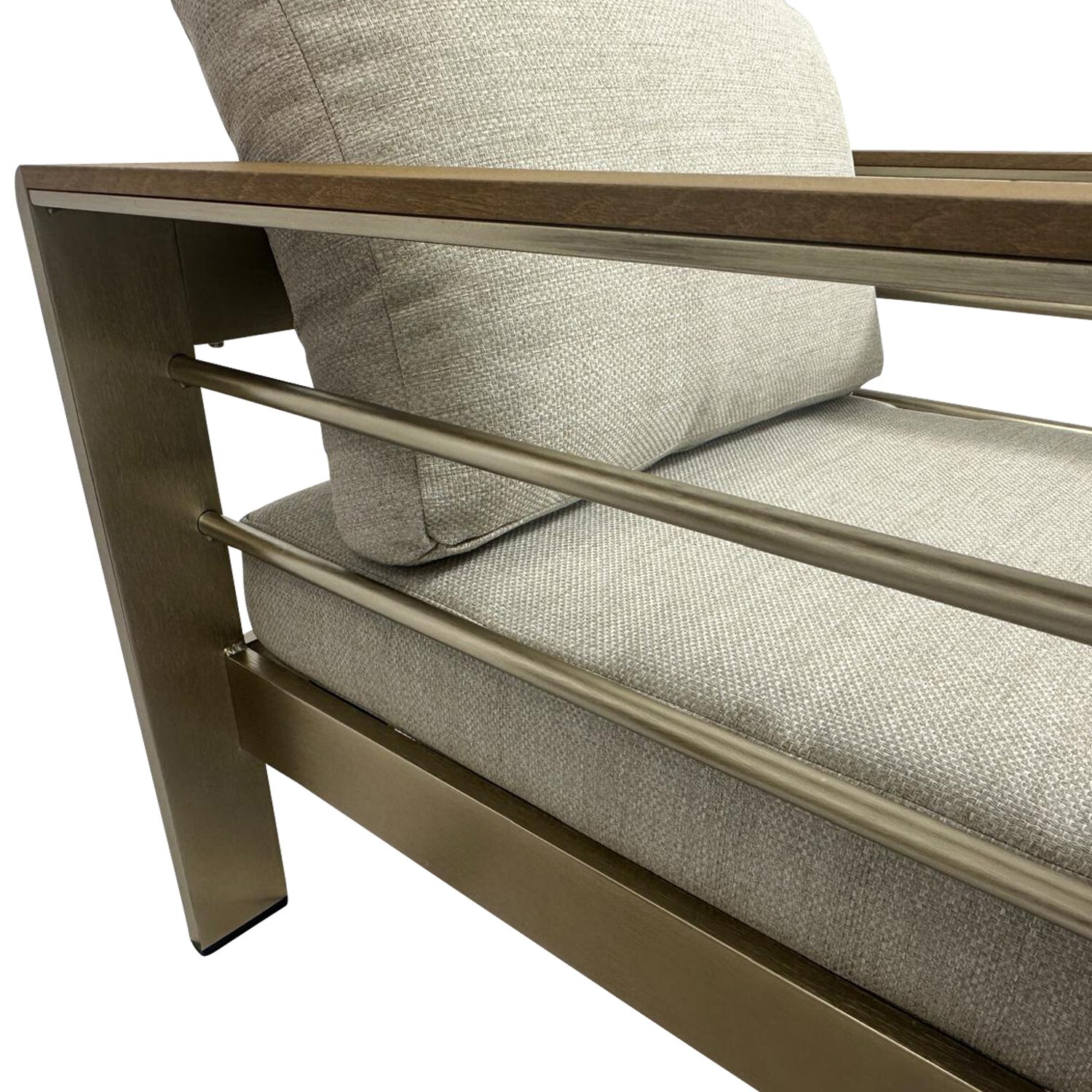 Lounge-Set 4-teilig aus gebürstetem Aluminium, Polster grau, Kunstholz naturfarben
