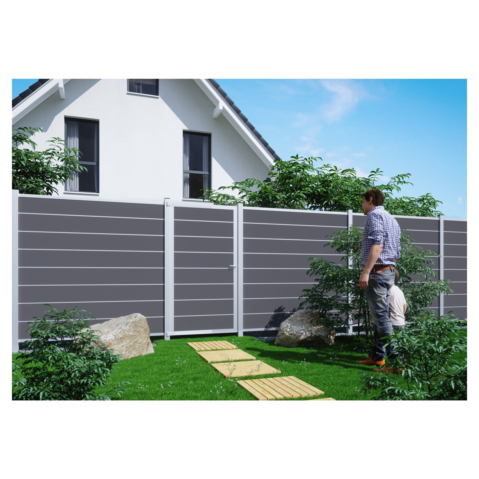 GOTLAND-Serie WPC-Steckzaunsystem Zaunset für ein Zaunfeld