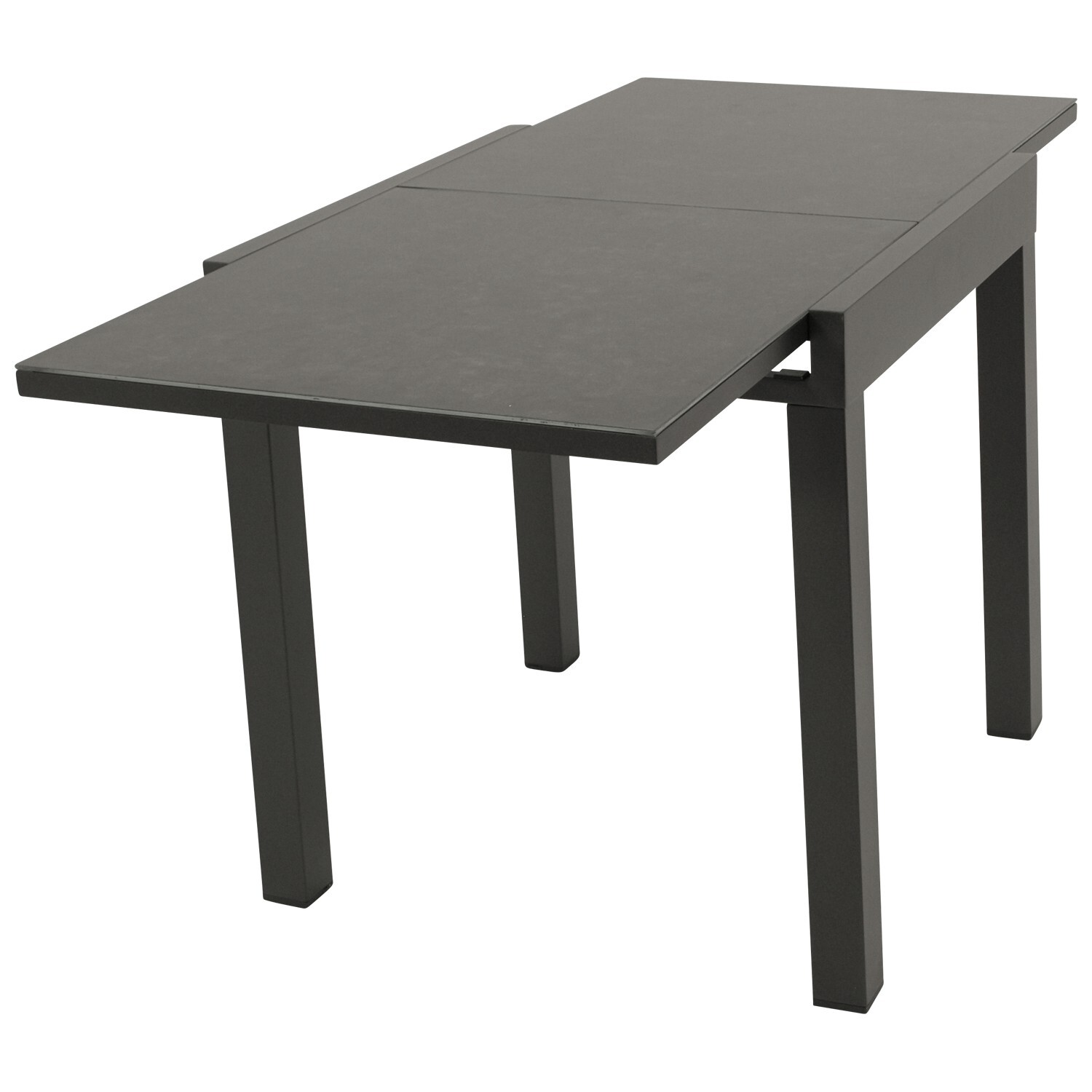 Balkon-Ausziehtisch 70/140x70cm, Tischplatte Glas in Keramikoptik dunkelgrau