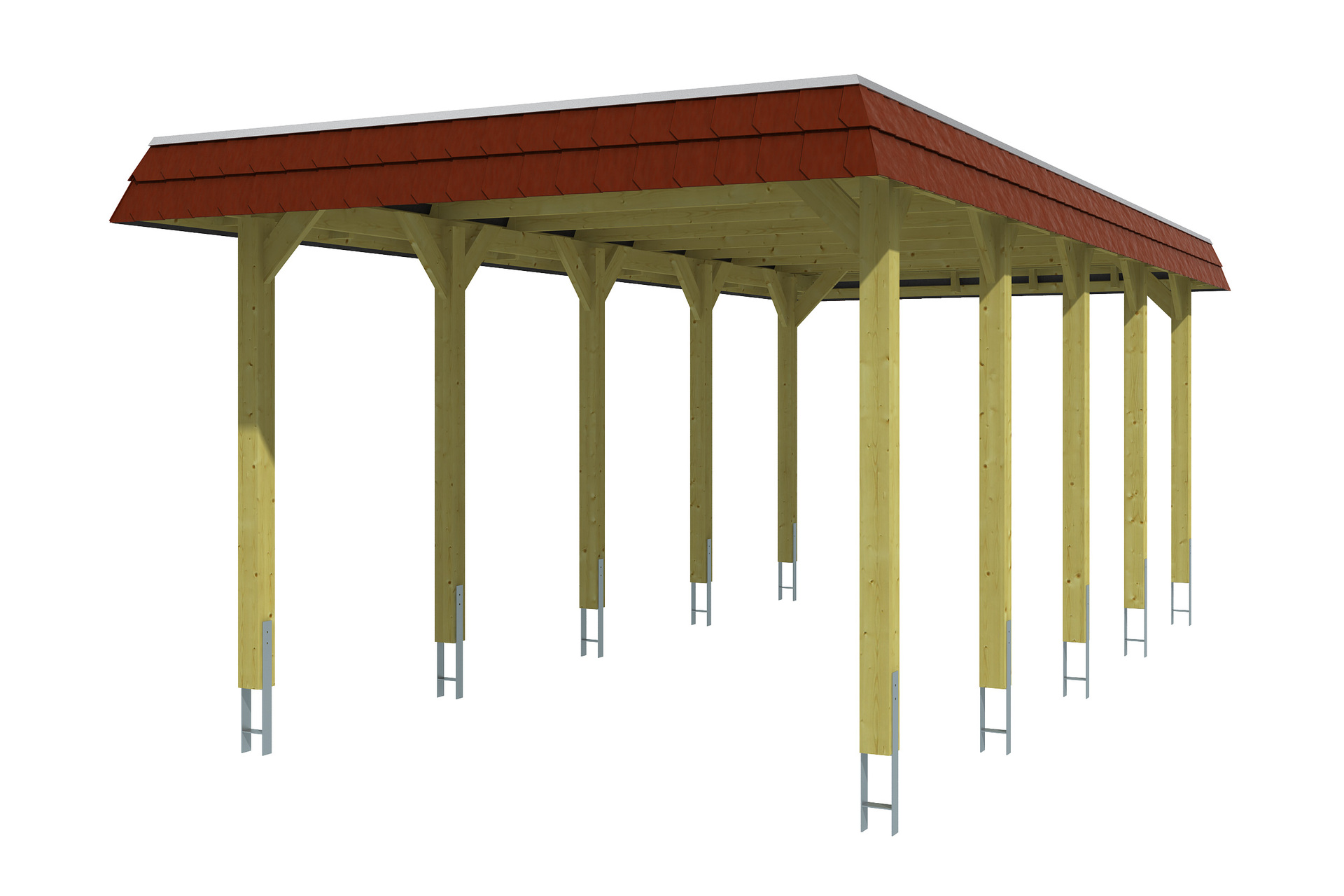 Skan Holz Carport Spreewald - Farbe: nussbaum | Dach: EPDM-Folie | Größe:  345 x 741cm | Ausführung: rote Blende - Leitermann | LEITERMANN