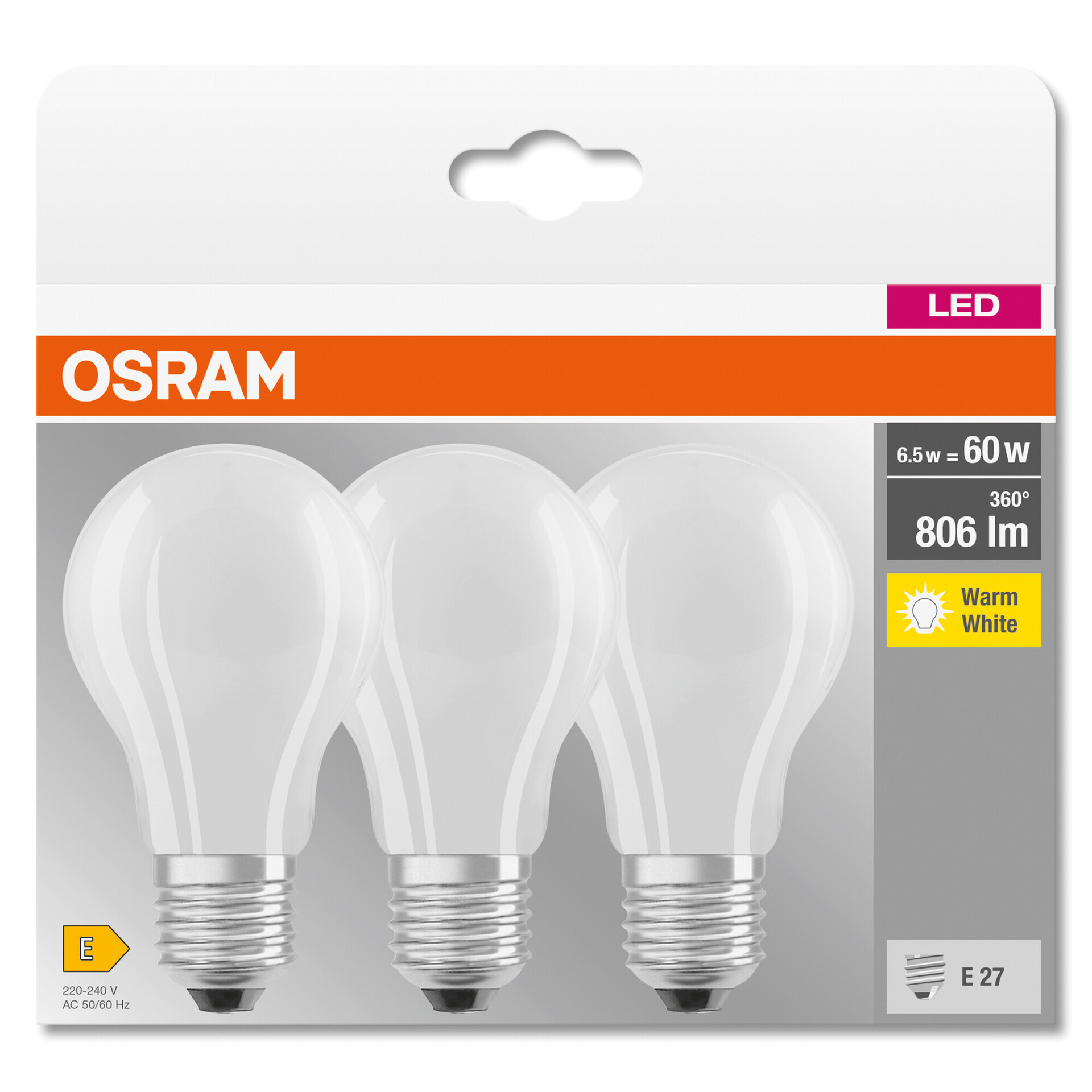 LED-Lampe Kolbenform A60, 3er-Pack, E27 6,5W 806lm 2700K 60W-Ersatz bei leitermann.de günstig kaufen LED-Lampe Kolbenform A60, 3er-Pack, E27 6,5W 806lm 2700K 60W-Ersatz