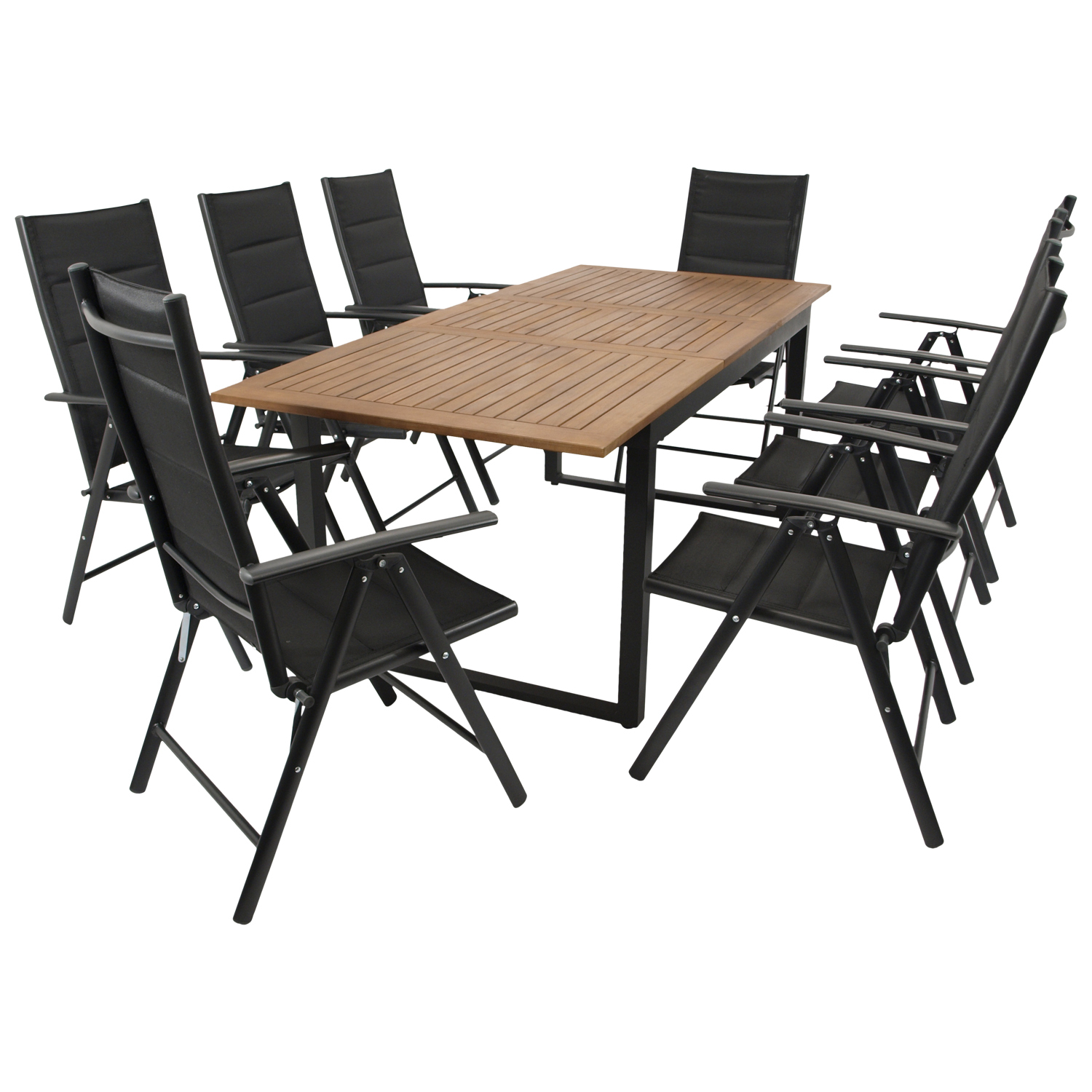 Garnitur 9-teilig, Aluminium, Kunstgewebe, Tischplatte Akazie bei leitermann.de günstig kaufen Garnitur 9-teilig, Aluminium, Kunstgewebe, Tischplatte Akazie