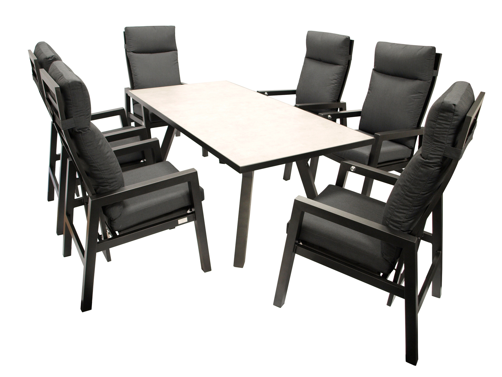 Garnitur 7-teilig, Aluminium dunkelgrau, mit Polstern grau