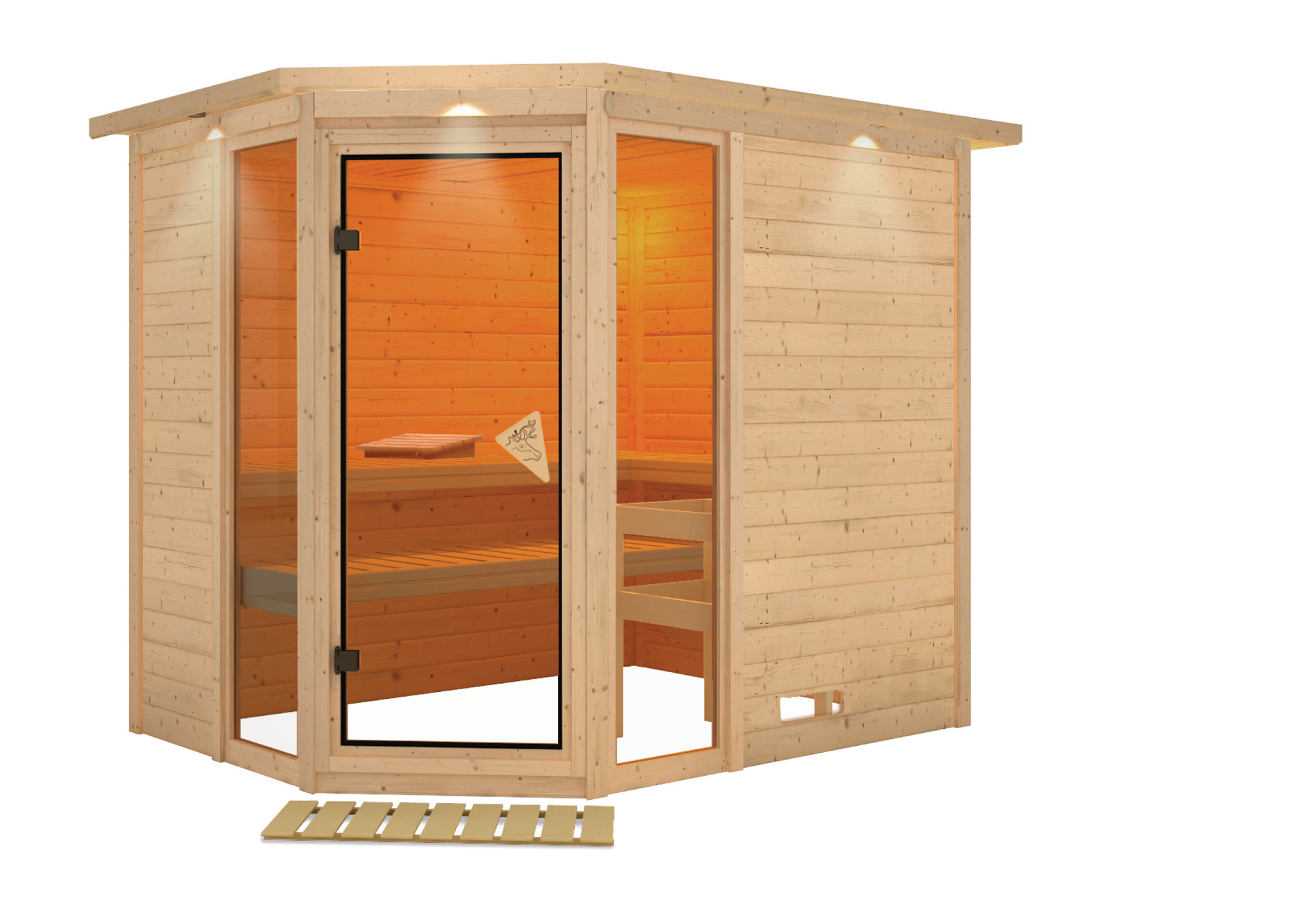 Sauna Kohila 3 mit Zubehör-Set 236x184x208cm, Eckeinstieg