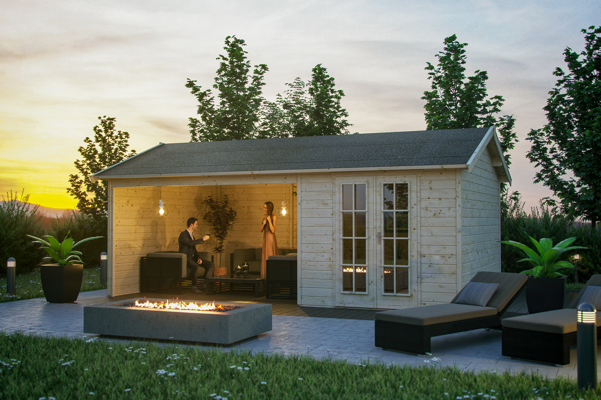 Gartenhaus Tilburg 613x380cm, 28mm