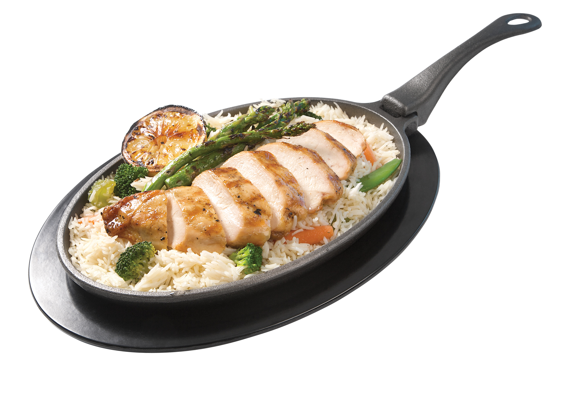 Gusseiserne Pfanne mit Untersetzer