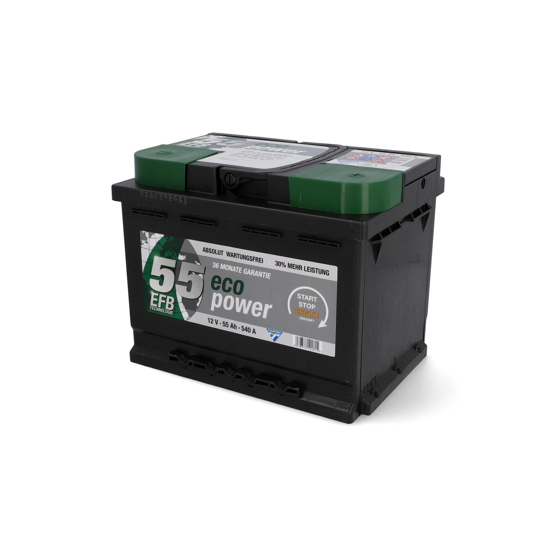 Cartec Batterie Eco Power 55 EFB 12V-55Ah-480A - Kapazität: 55 Ah -  Leitermann