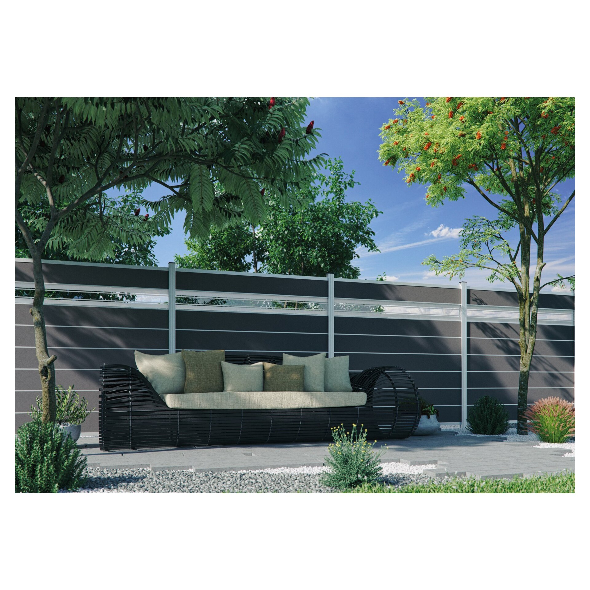 GOTLAND-Serie WPC-Steckzaunsystem Glasfüllung 6x206x1793 mm SILBER bei leitermann.de günstig kaufen GOTLAND-Serie WPC-Steckzaunsystem Glasfüllung 6x206x1793 mm SILBER