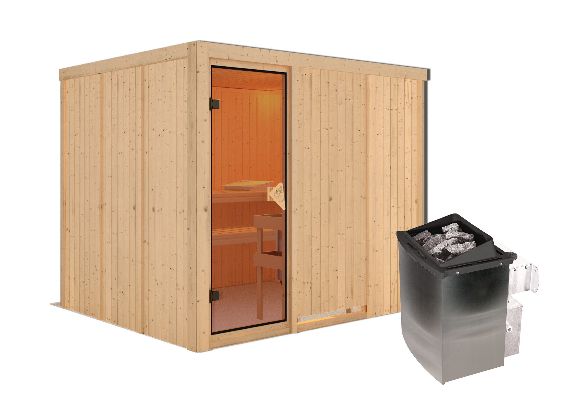 Sauna Jöhvi 231x196x198cm mit Zubehör-Set, Fronteinstieg