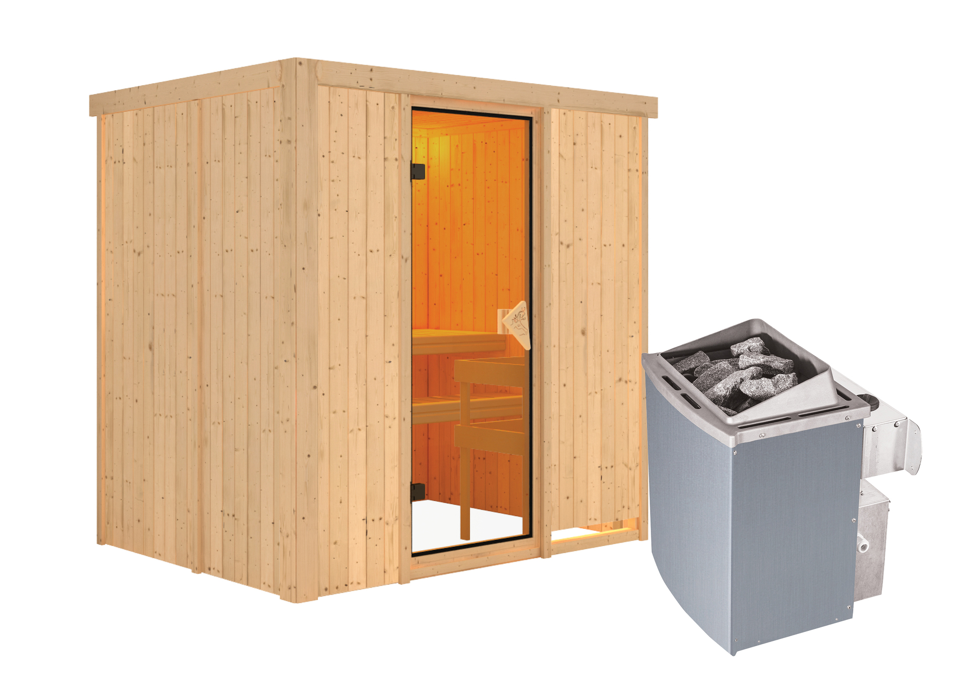 Sauna Kothla mit Zubehör-Set 196x151x198cm, Fronteinstieg