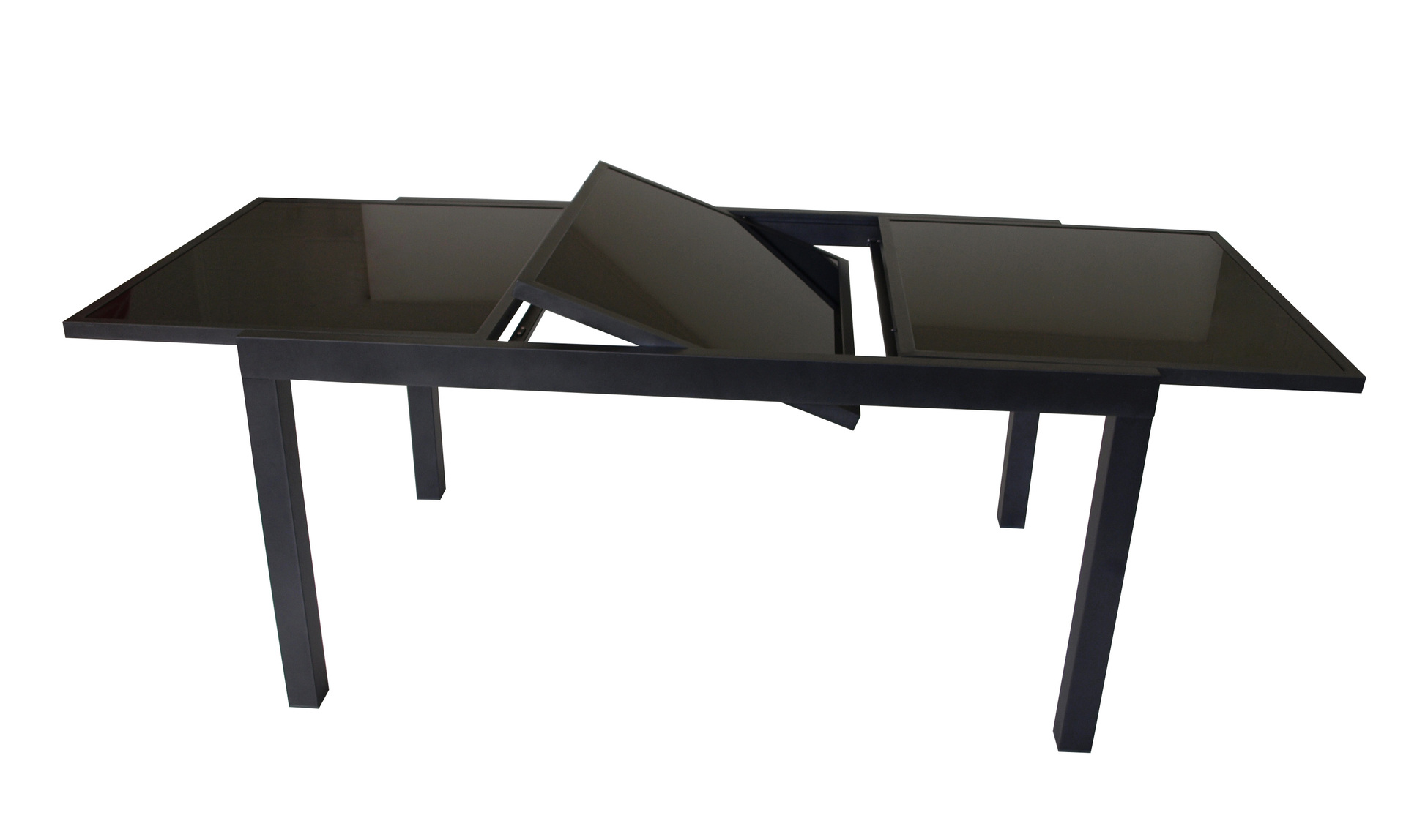 Ausziehtisch TORINO, Aluminium + Glas schwarz