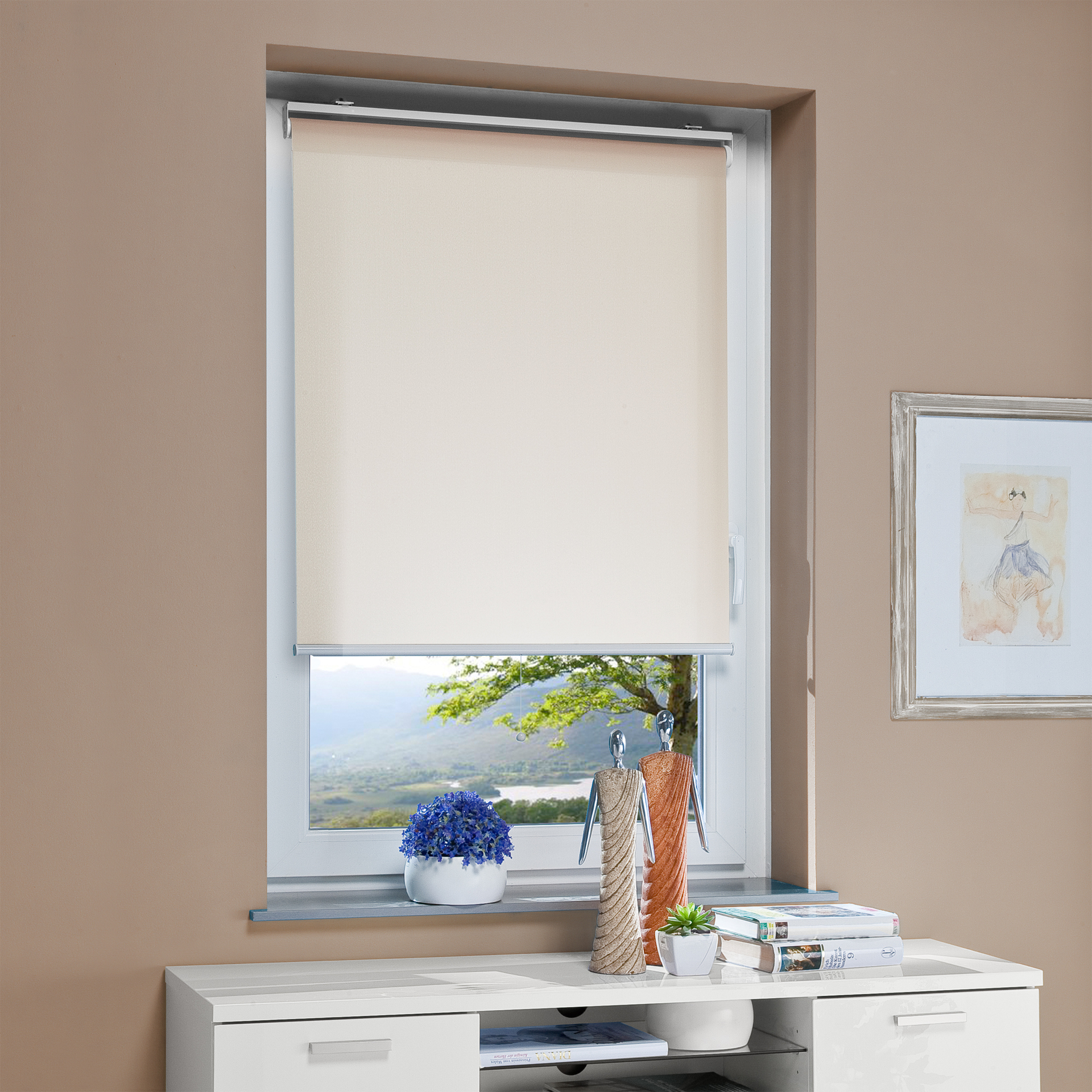 Rollo mit Klemmträger Softclose Mittelzugrollo Länge 130 cm bei leitermann.de günstig kaufen Rollo mit Klemmträger Softclose Mittelzugrollo Länge 130 cm