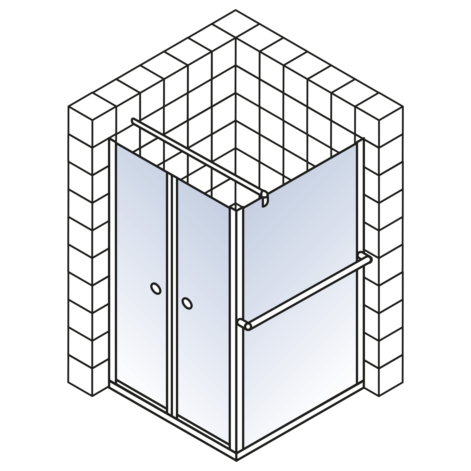 ExpressPlus Garant Eckdusche mit Pendeltür, Seitenwand + Duschwanne, alu-natur