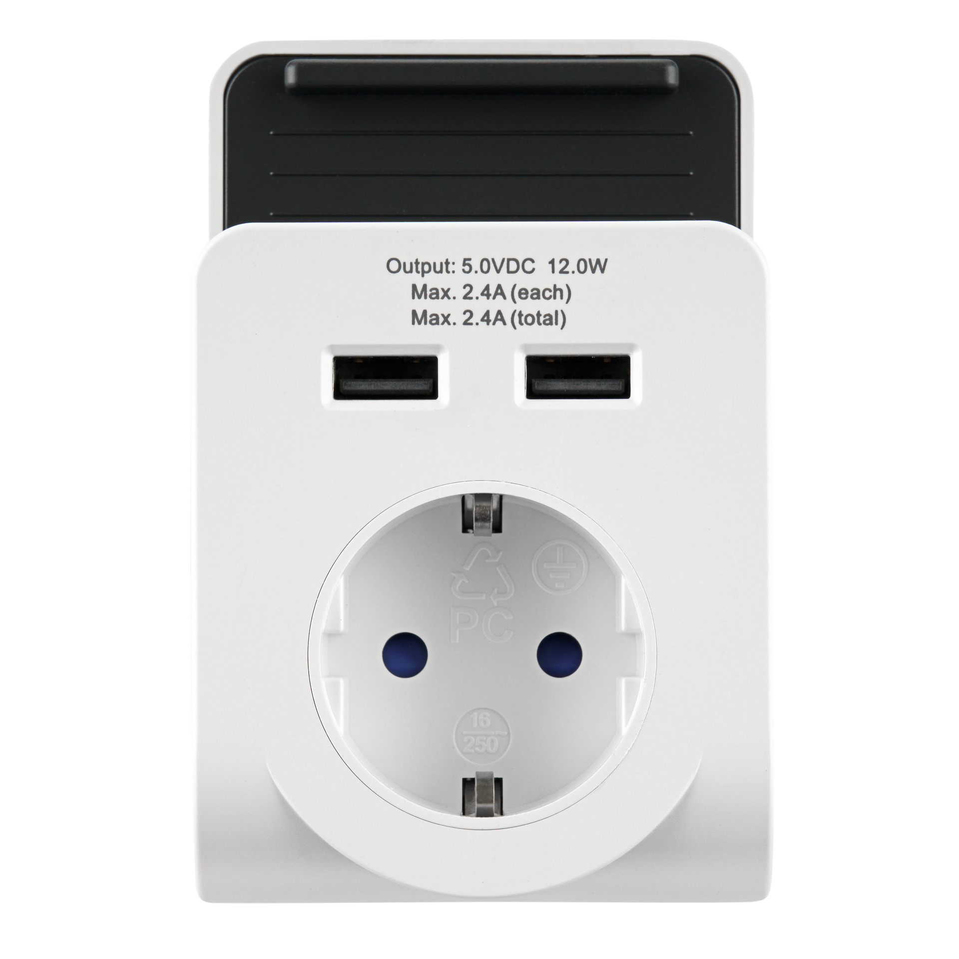 USB-Ladegerät 2+1-fach mit Handyablage weiß