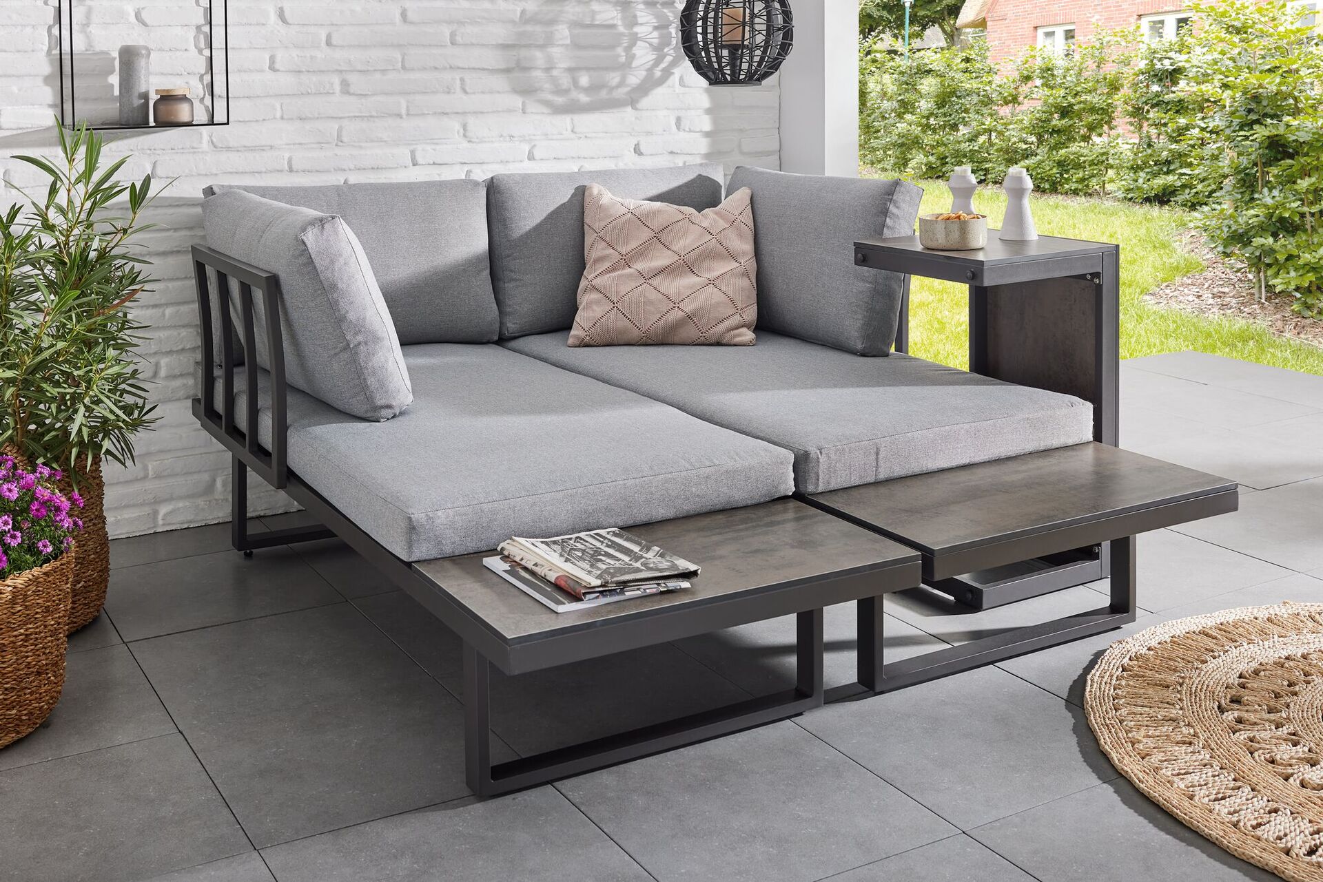 Multi-Lounge-Set, 3-teilig, Kissen, Alu-Gestell