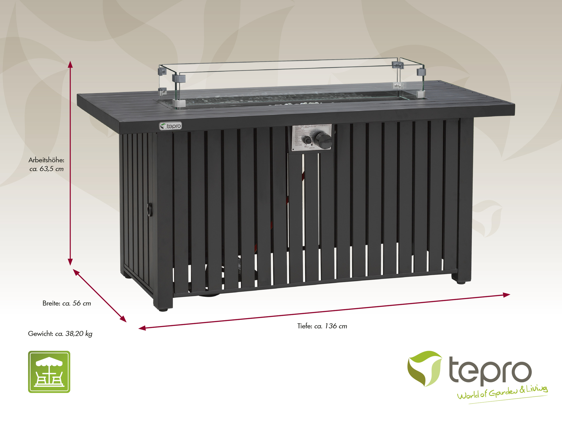 Gasfeuerstelle Topeka mit Glasumrandung