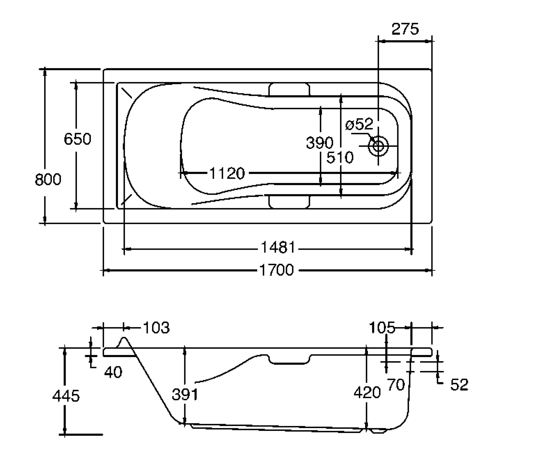 Badewanne Korfu 1700x800/420 mm, weiß bei leitermann.de günstig kaufen Badewanne Korfu 1700x800/420 mm, weiß