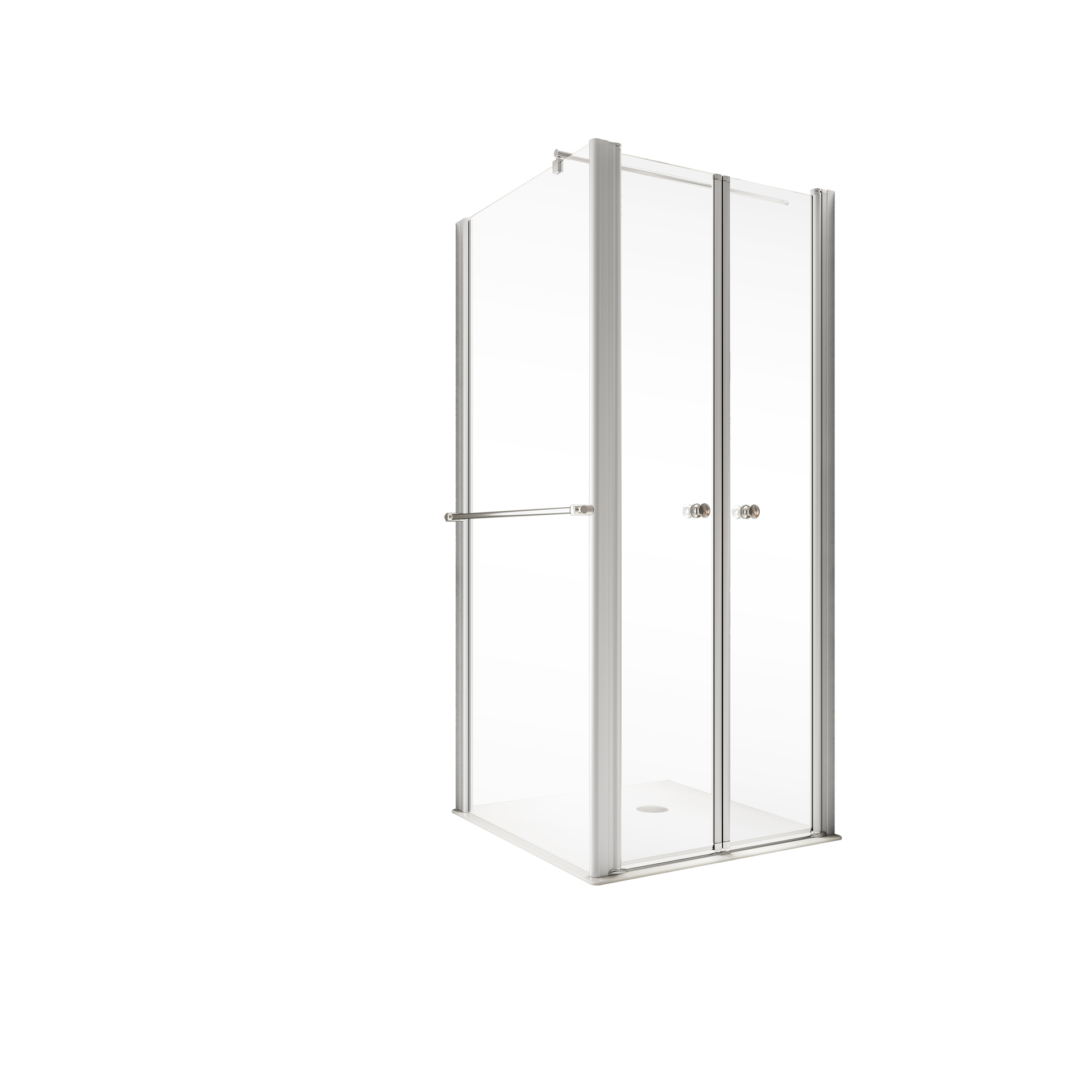 ExpressPlus Garant Eckdusche mit Pendeltür, Seitenwand + Duschwanne, alu-natur