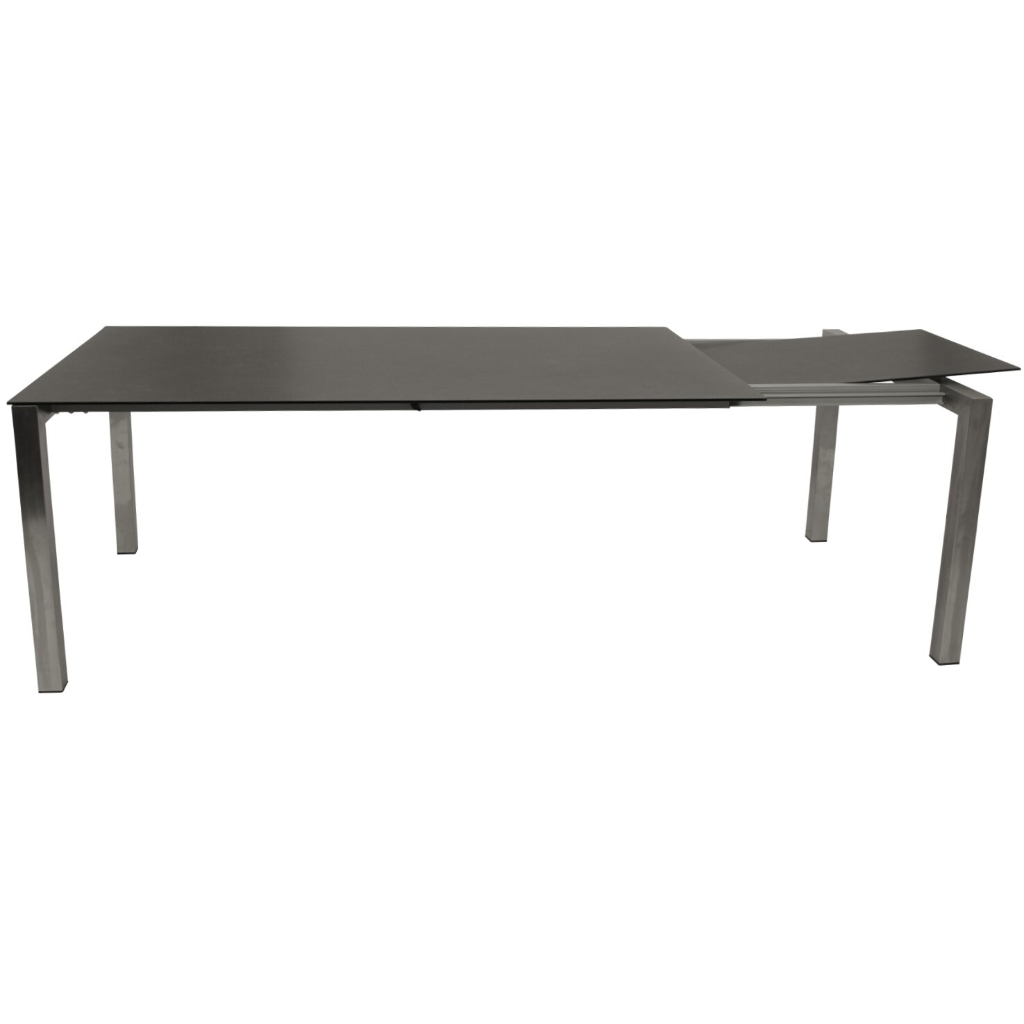 Ausziehtisch 180/240x100cm, Edelstahl poliert + Glas in Keramikoptik dunkelgrau bei leitermann.de günstig kaufen Ausziehtisch 180/240x100cm, Edelstahl poliert + Glas in Keramikoptik dunkelgrau