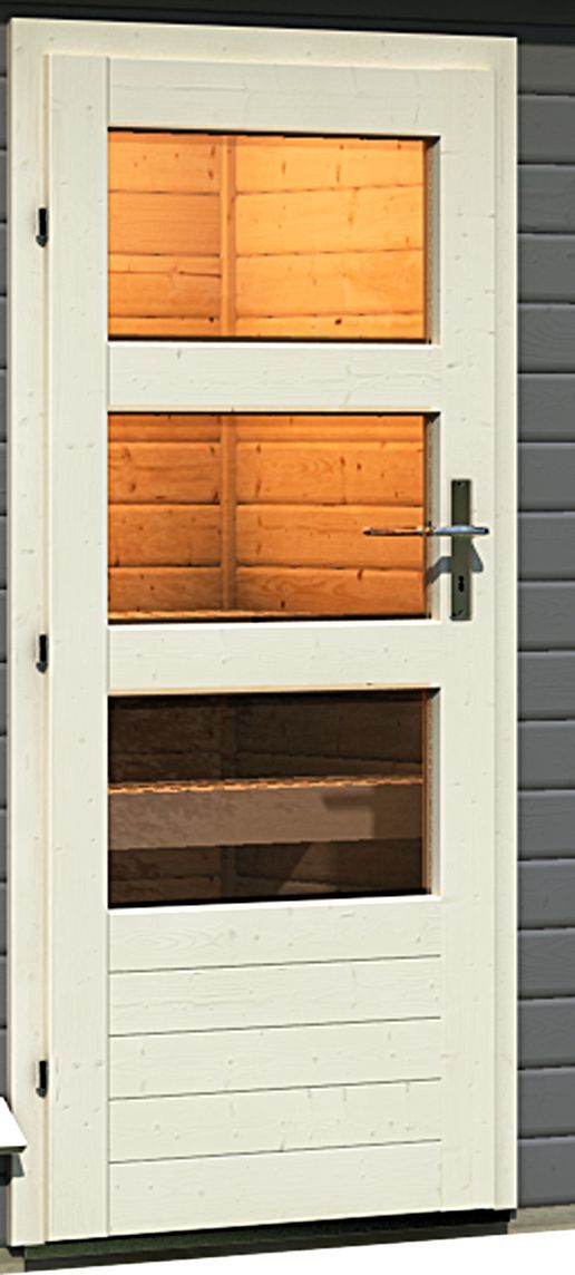 Saunahaus Segewold 231x196x239cm, Holztür mit Fenstern, terragrau