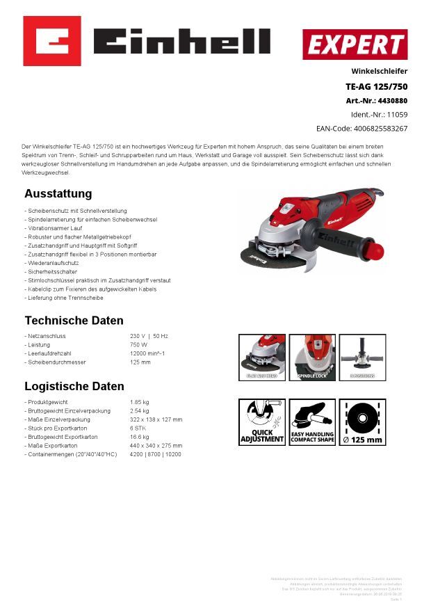 Winkelschleifer TE-AG 125-750 bei leitermann.de günstig kaufen Winkelschleifer TE-AG 125-750