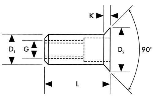 Blindnietmutter Alu Standard-Senkkopf M 5x 7x13,5 Gesipa
