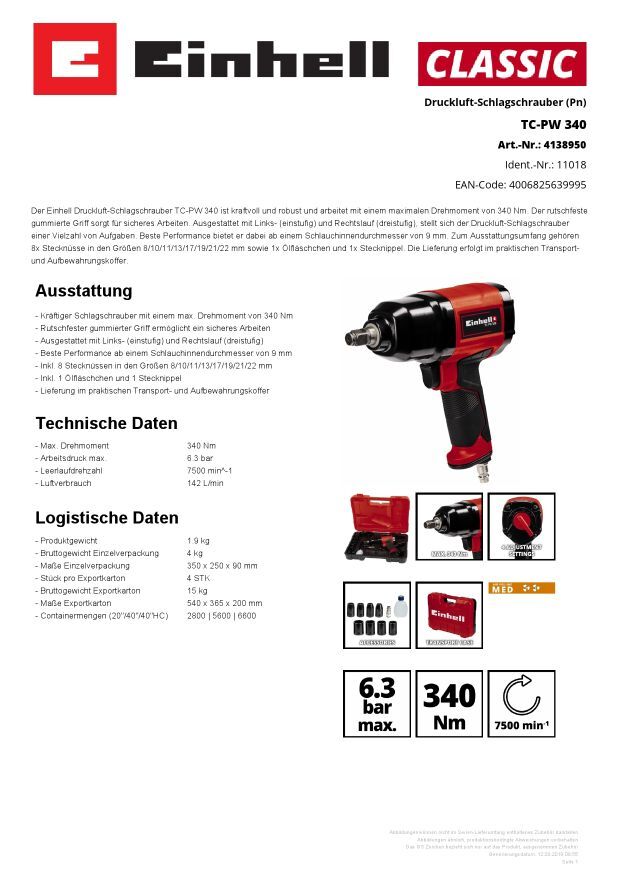 Druckluft-Schlagschrauber TC-PW 340 bei leitermann.de günstig kaufen Druckluft-Schlagschrauber TC-PW 340